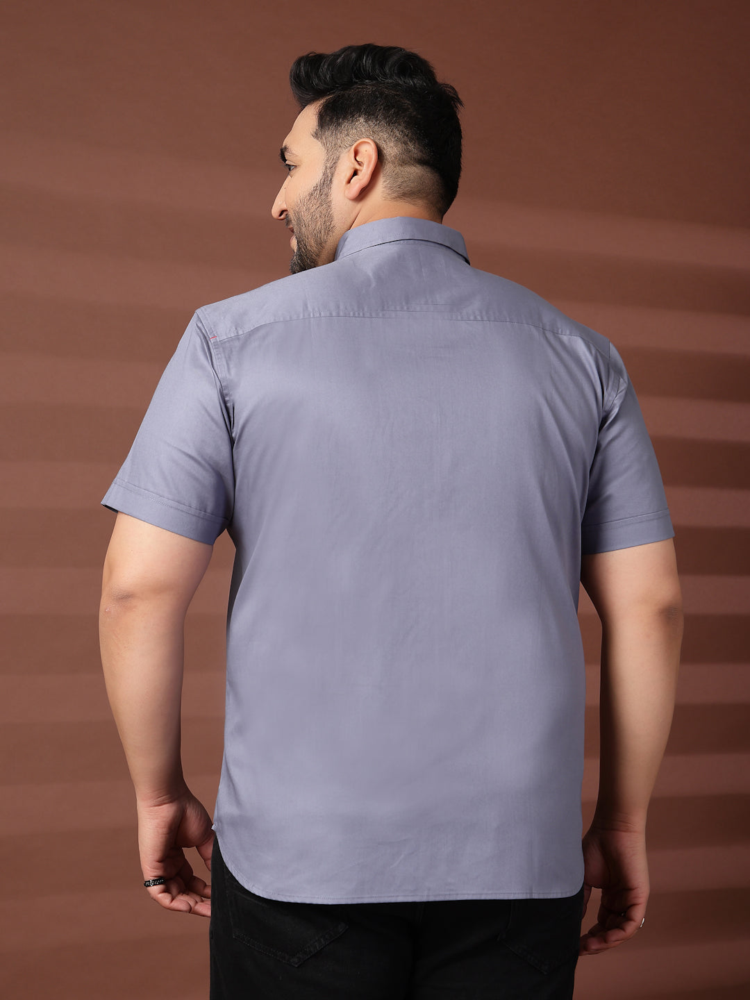 Plus Size Men  Oversized Fit Spread Collar Solid Cotton Casual Shirt