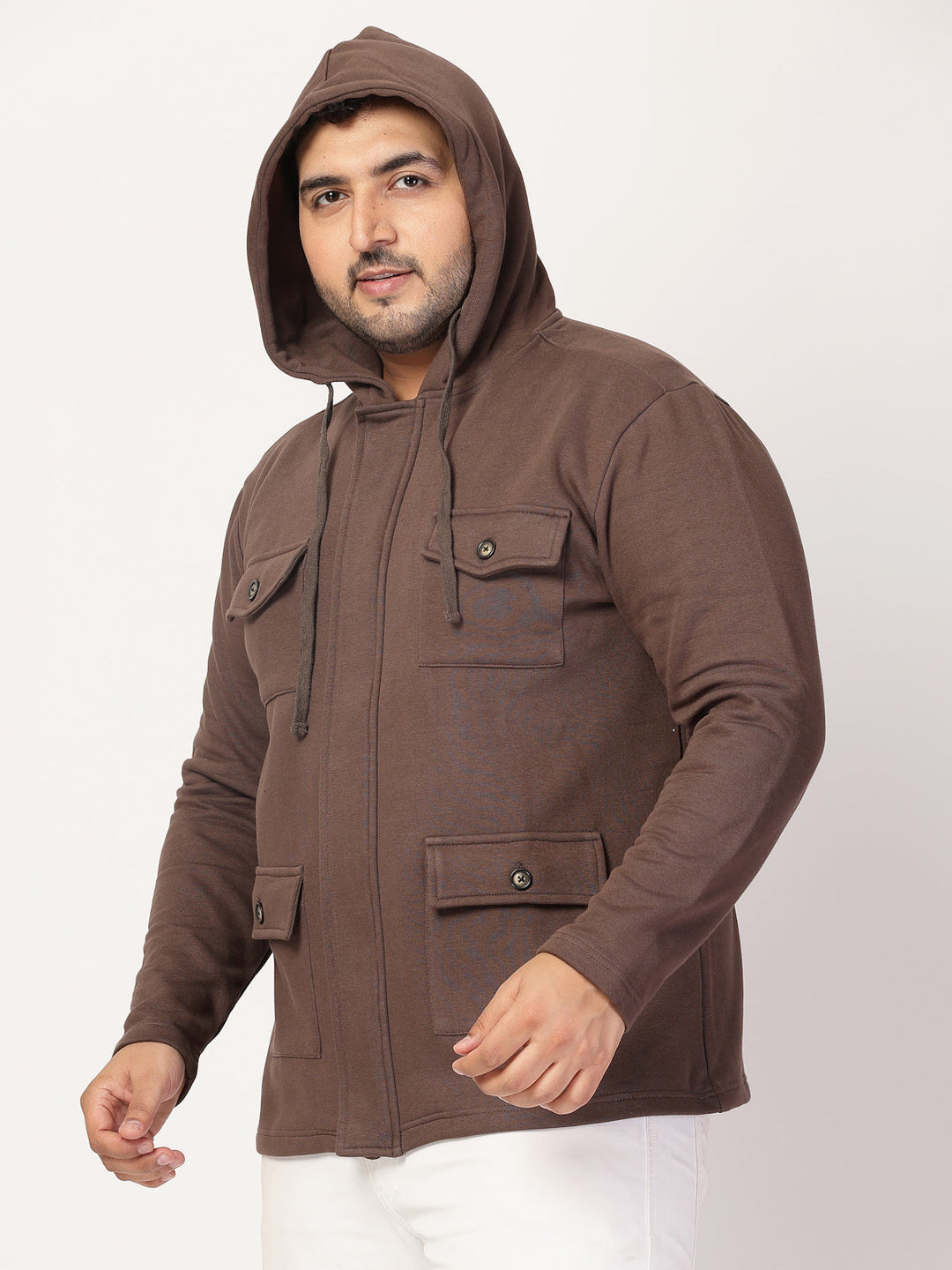 Plus Size Men Geometric Striped Fleece Longline Tailored Jacket
