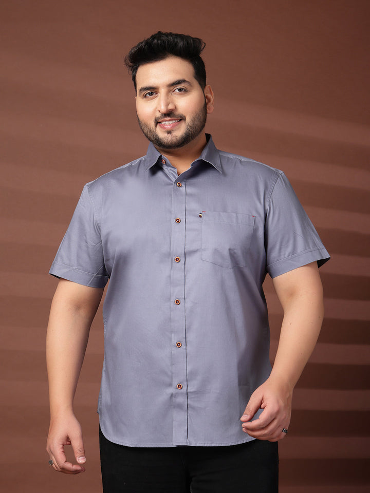 Plus Size Men  Oversized Fit Spread Collar Solid Cotton Casual Shirt