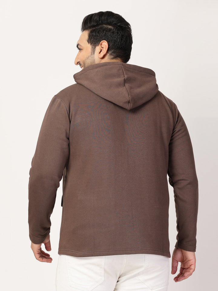 Plus Size Men Geometric Striped Fleece Longline Tailored Jacket
