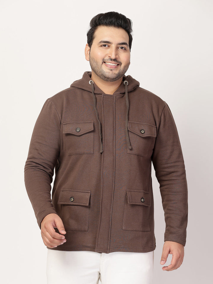 Plus Size Men Geometric Striped Fleece Longline Tailored Jacket