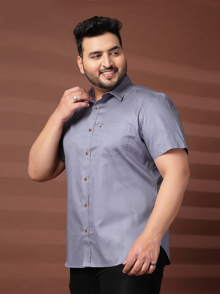 Plus Size Men  Oversized Fit Spread Collar Solid Cotton Casual Shirt