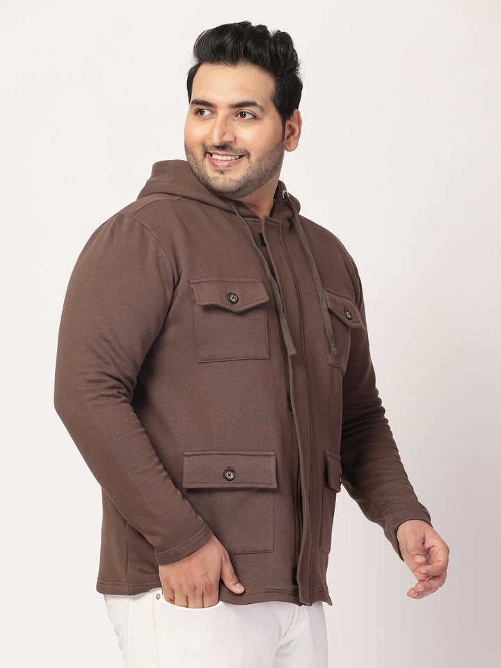 Plus Size Men Geometric Striped Fleece Longline Tailored Jacket