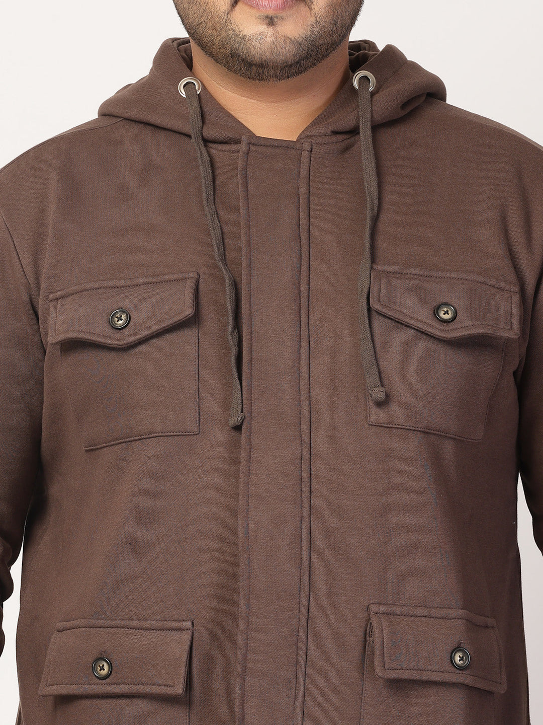 Plus Size Men Geometric Striped Fleece Longline Tailored Jacket