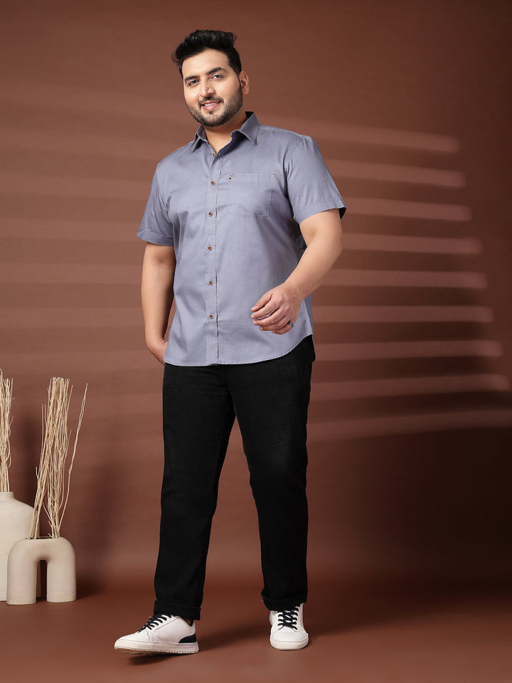 Plus Size Men  Oversized Fit Spread Collar Solid Cotton Casual Shirt