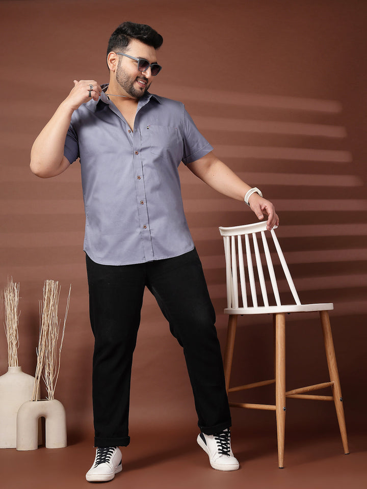 Plus Size Men  Oversized Fit Spread Collar Solid Cotton Casual Shirt