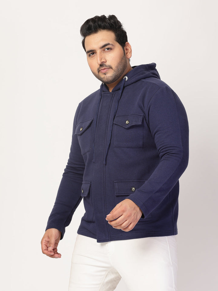 Plus Size Men Geometric Striped Fleece Longline Tailored Jacket