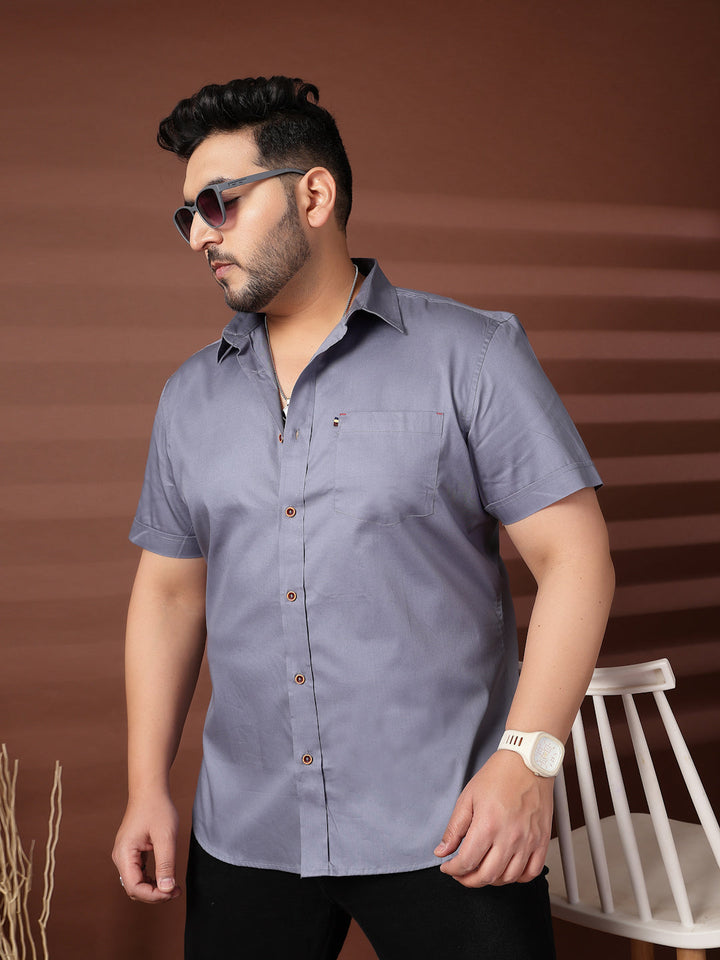 Plus Size Men  Oversized Fit Spread Collar Solid Cotton Casual Shirt