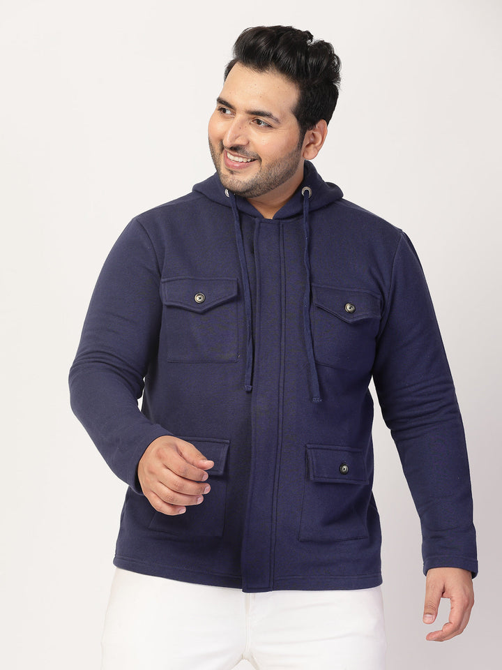Plus Size Men Geometric Striped Fleece Longline Tailored Jacket