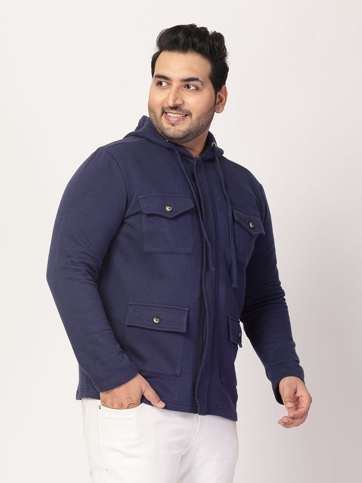 Plus Size Men Geometric Striped Fleece Longline Tailored Jacket