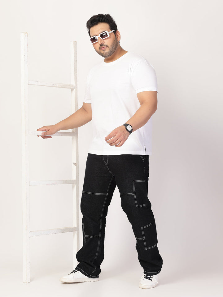 Plus Size Men Round Neck Cotton  T-shirt