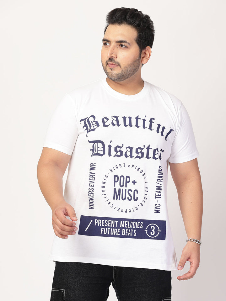 Plus Size Men Typography Printed Round Neck Cotton  T-shirt