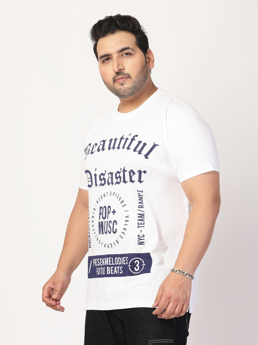 Plus Size Men Typography Printed Round Neck Cotton  T-shirt