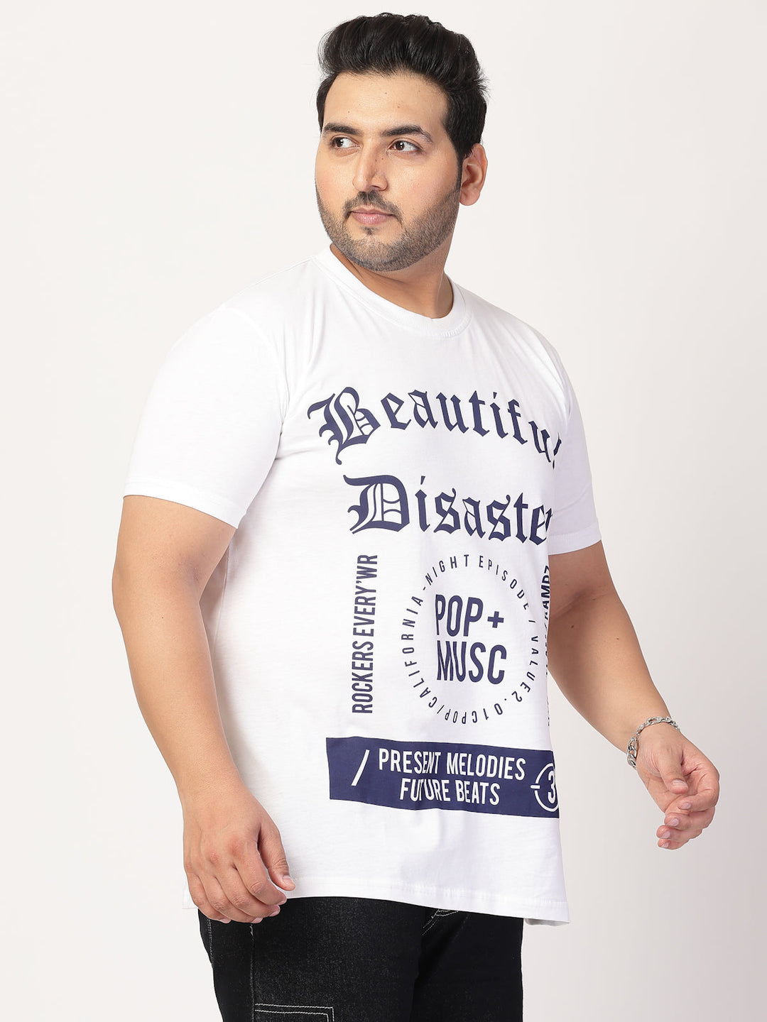 Plus Size Men Typography Printed Round Neck Cotton  T-shirt