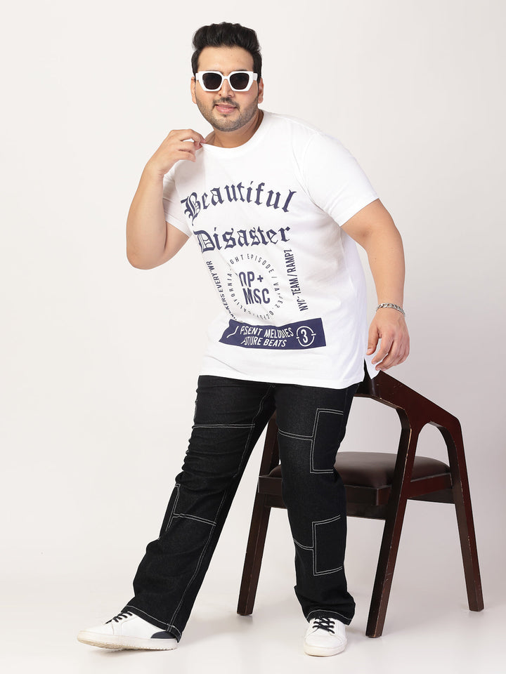 Plus Size Men Typography Printed Round Neck Cotton  T-shirt