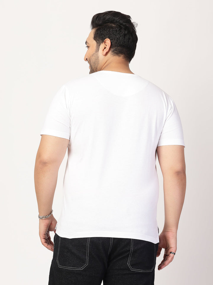 Plus Size Men Solid V-Neck Cotton  T-shirt