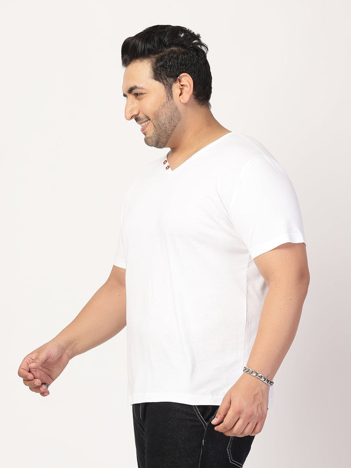 Plus Size Men Solid V-Neck Cotton  T-shirt