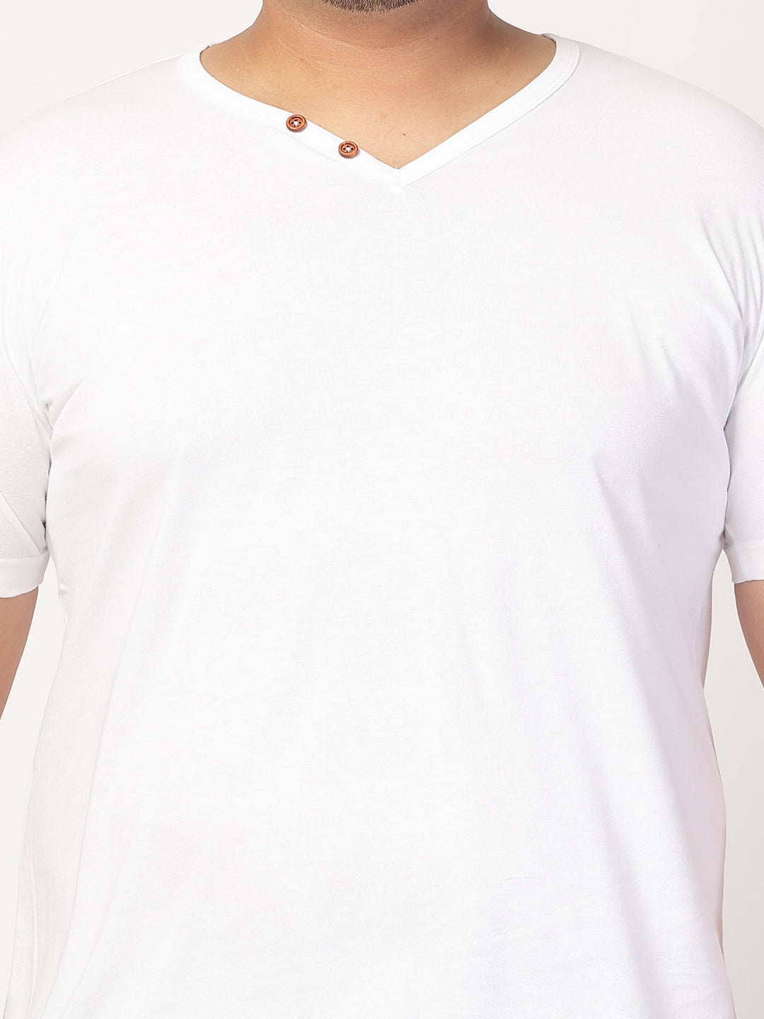 Plus Size Men Solid V-Neck Cotton  T-shirt