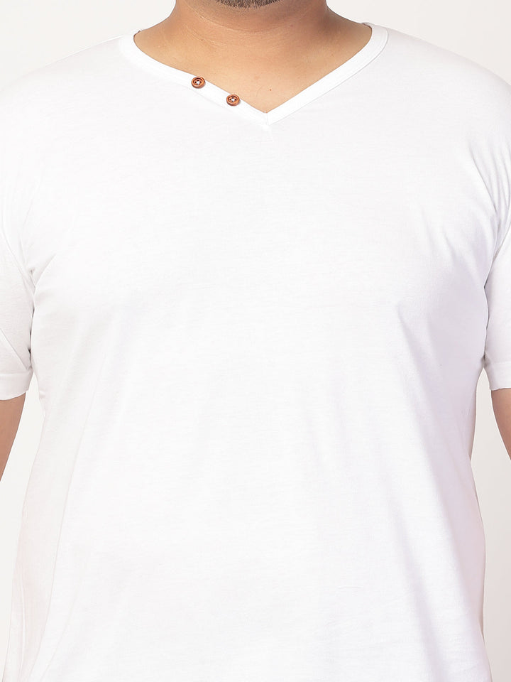 Plus Size Men Solid V-Neck Cotton  T-shirt
