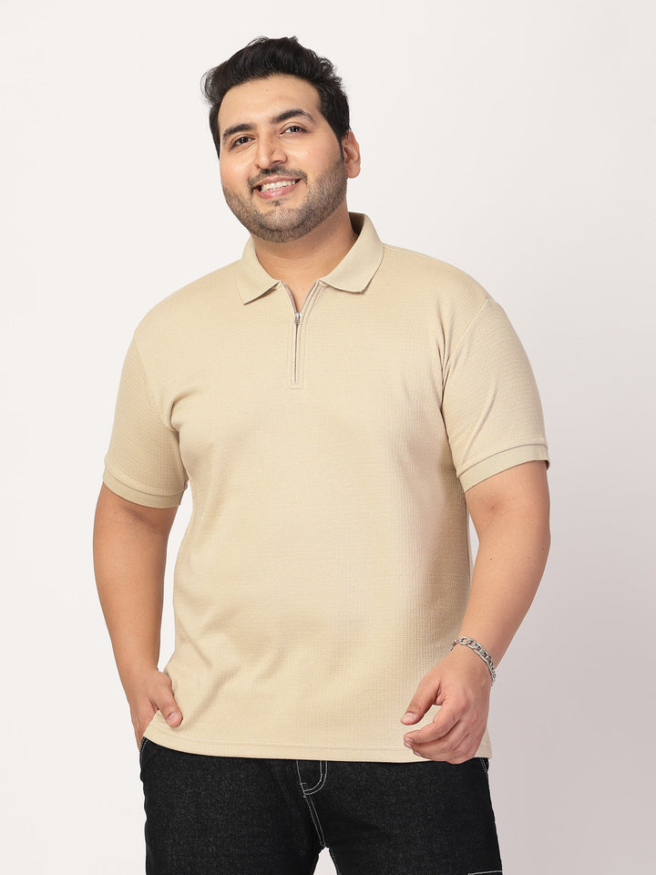 Plus Size Men Half Zipper Polo Collar Cotton T-shirt