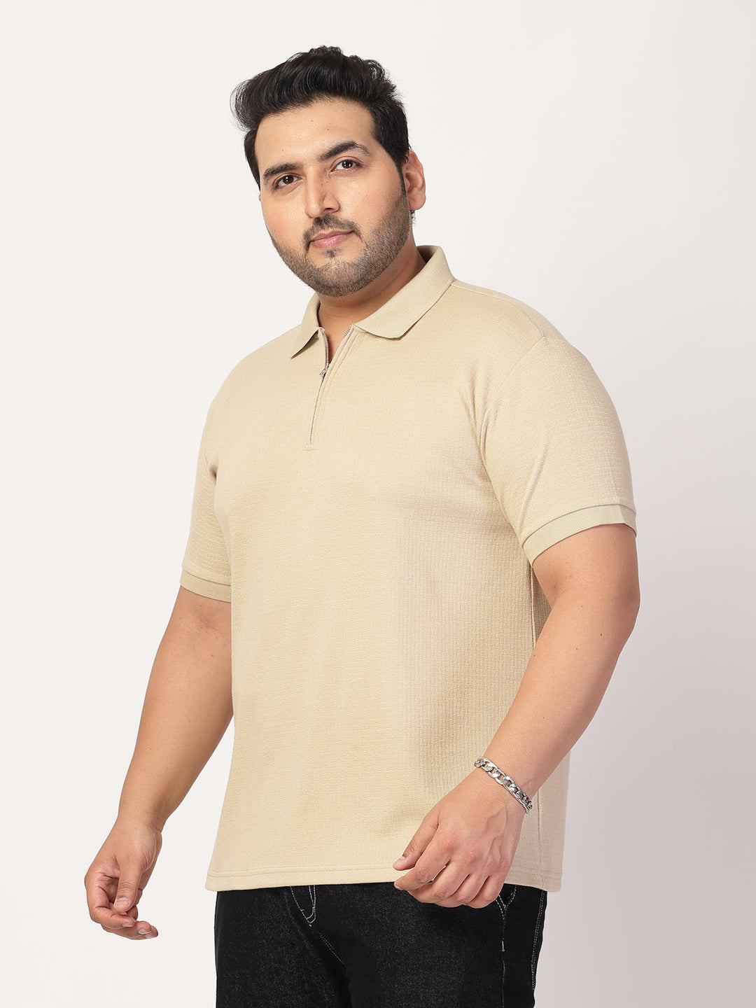 Plus Size Men Half Zipper Polo Collar Cotton T-shirt
