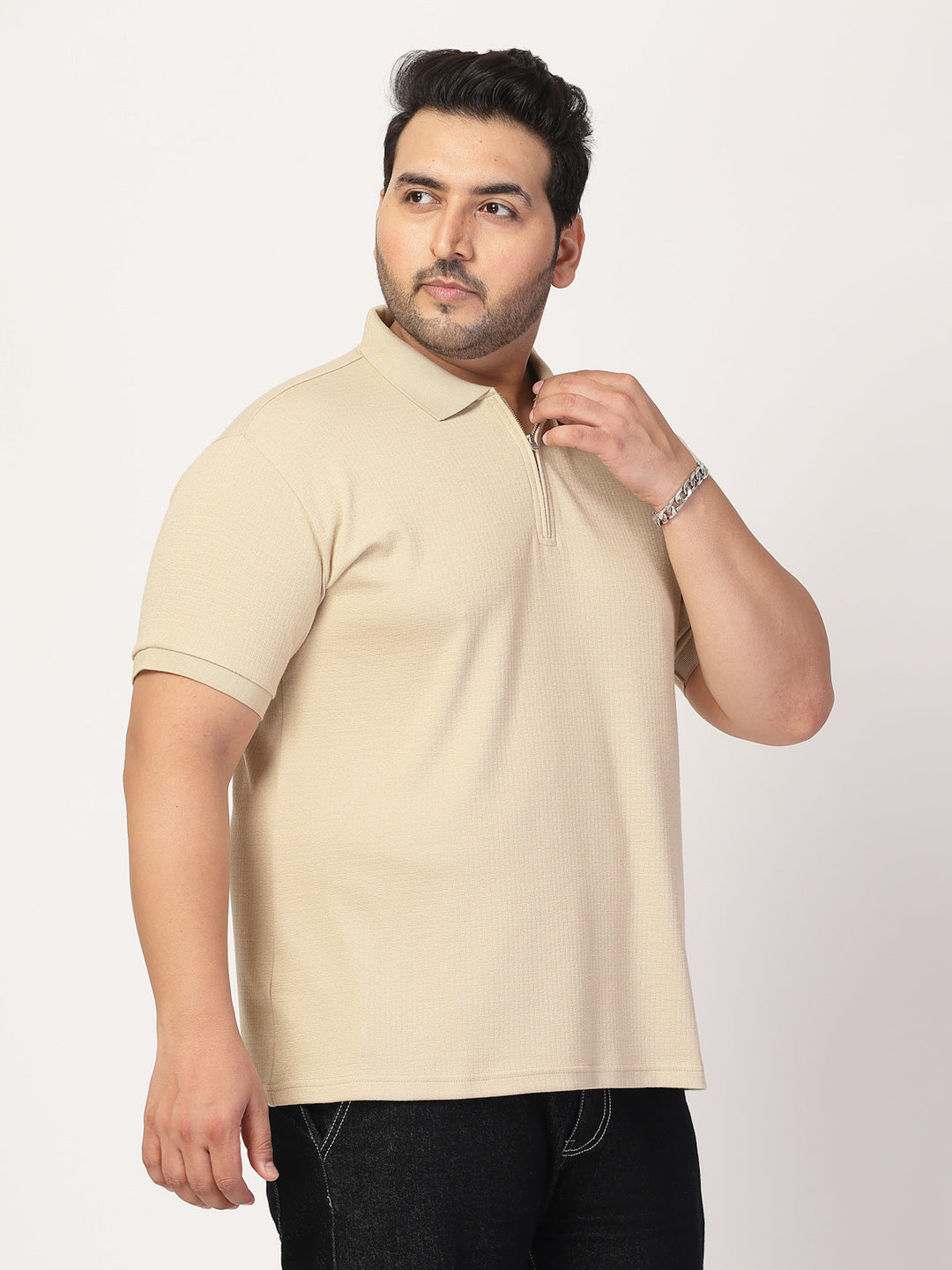 Plus Size Men Half Zipper Polo Collar Cotton T-shirt