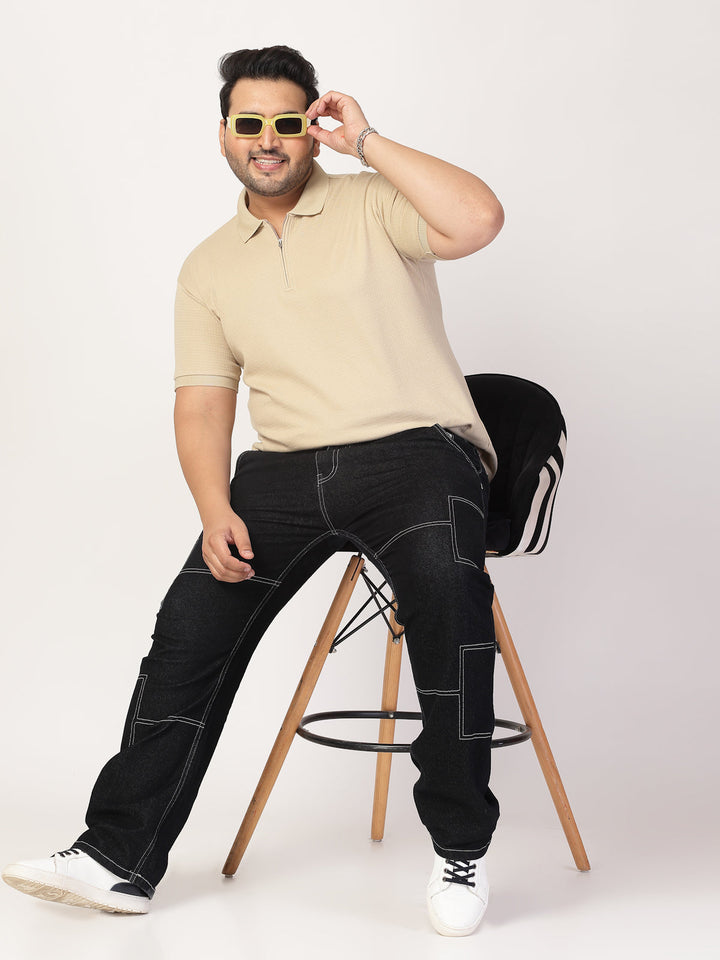 Plus Size Men Half Zipper Polo Collar Cotton T-shirt