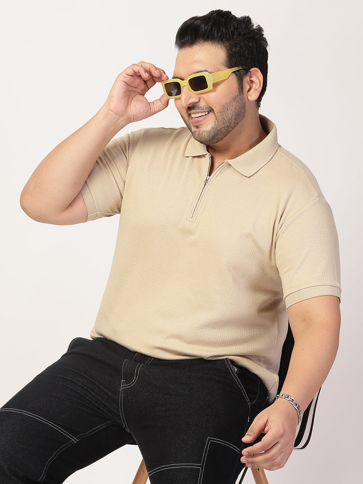 Plus Size Men Half Zipper Polo Collar Cotton T-shirt