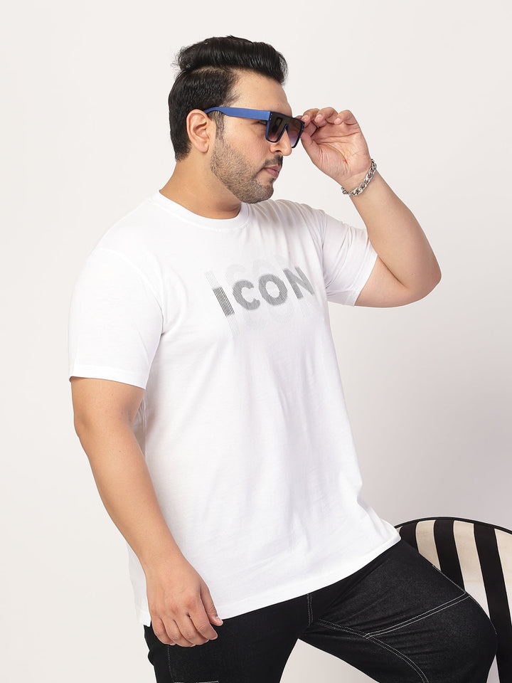 Plus Size Men  White Typography Printed T-shirt