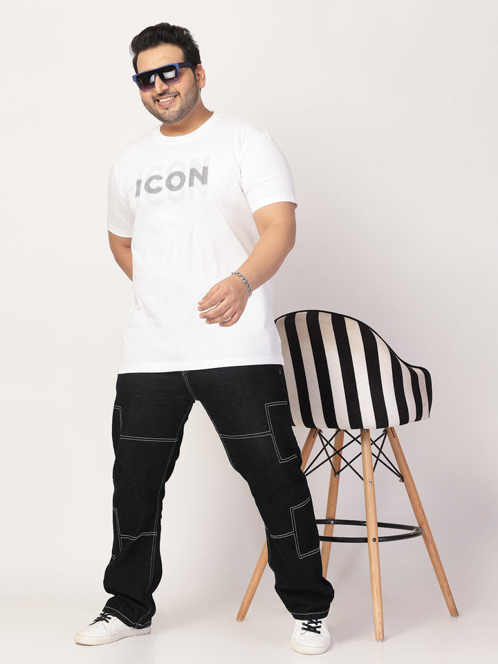 Plus Size Men  White Typography Printed T-shirt