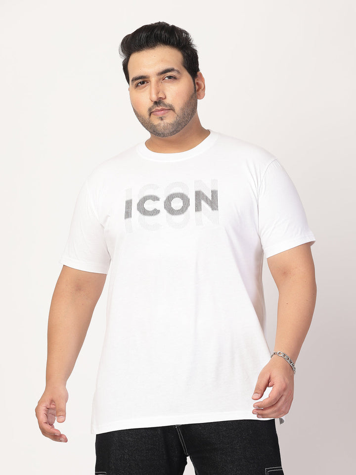 Plus Size Men  White Typography Printed T-shirt