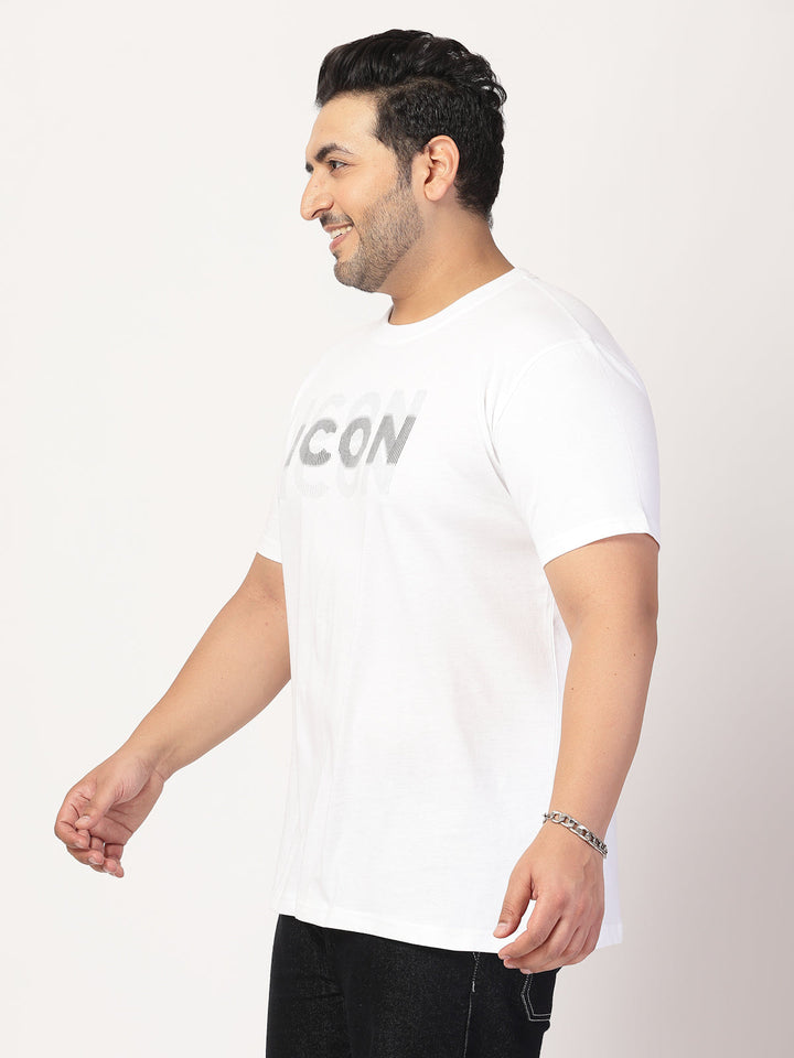 Plus Size Men  White Typography Printed T-shirt
