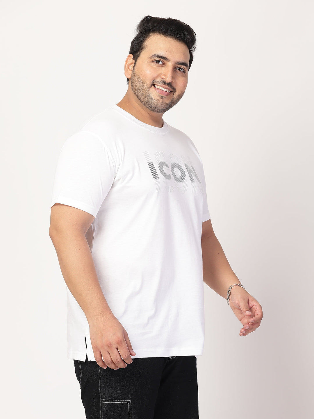 Plus Size Men  White Typography Printed T-shirt