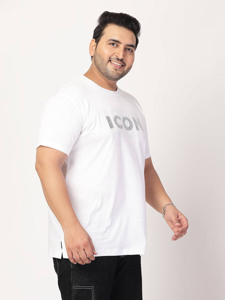 Plus Size Men  White Typography Printed T-shirt
