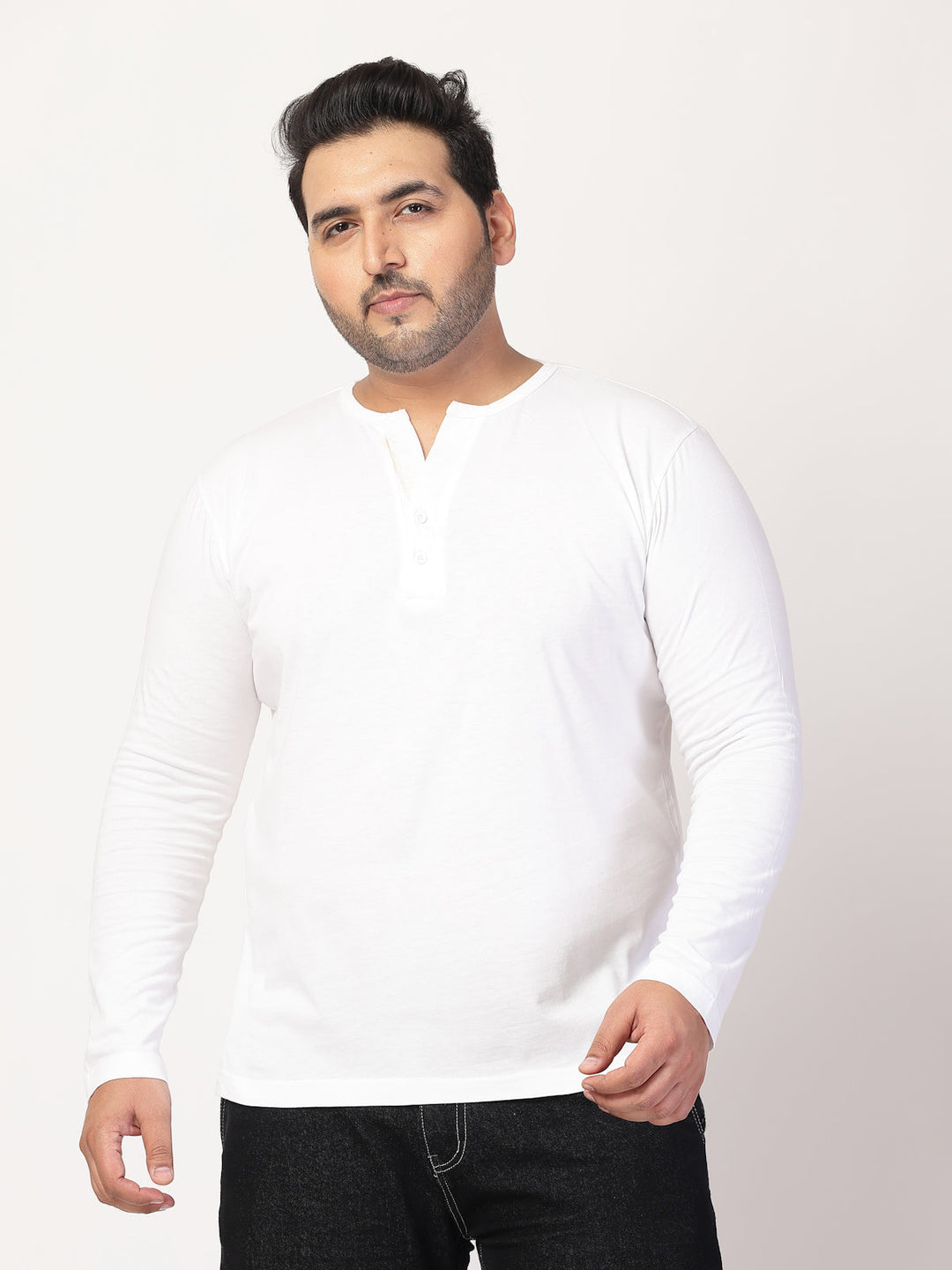 Plus Size Men Solid Round Neck Cotton  T-shirt