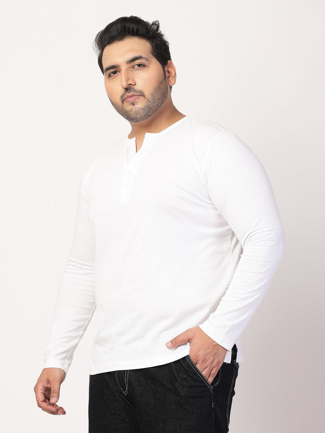 Plus Size Men Solid Round Neck Cotton  T-shirt
