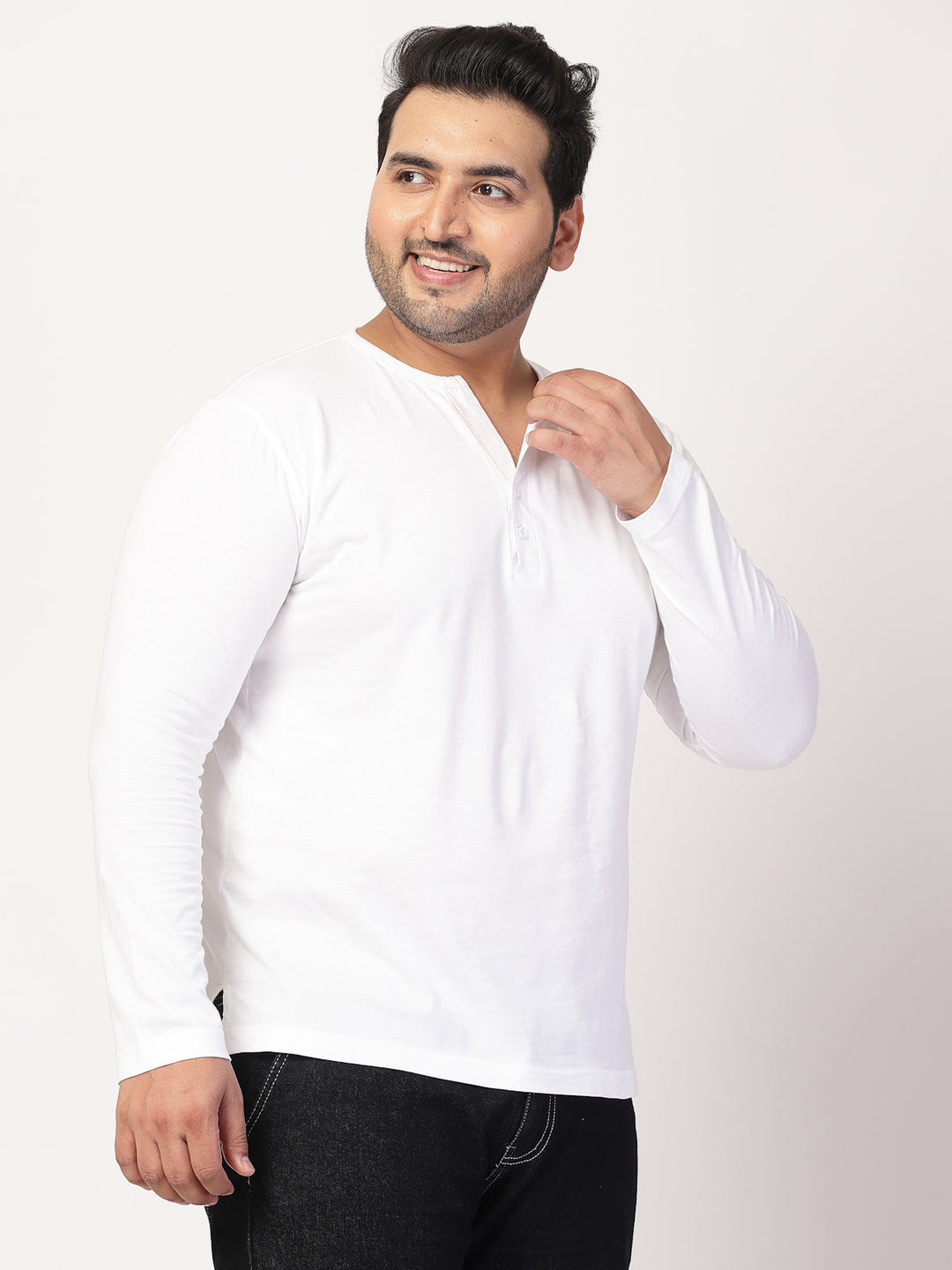 Plus Size Men Solid Round Neck Cotton  T-shirt