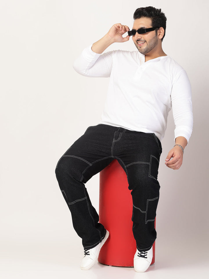 Plus Size Men Solid Round Neck Cotton  T-shirt