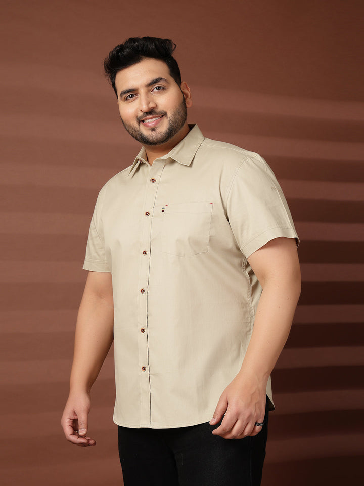 Plus Size Men  Oversized Fit Spread Collar Solid Cotton Casual Shirt