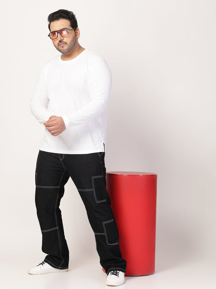Plus Size Men Solid Round Neck Cotton T-shirt