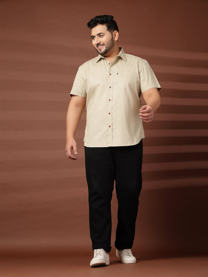 Plus Size Men  Oversized Fit Spread Collar Solid Cotton Casual Shirt