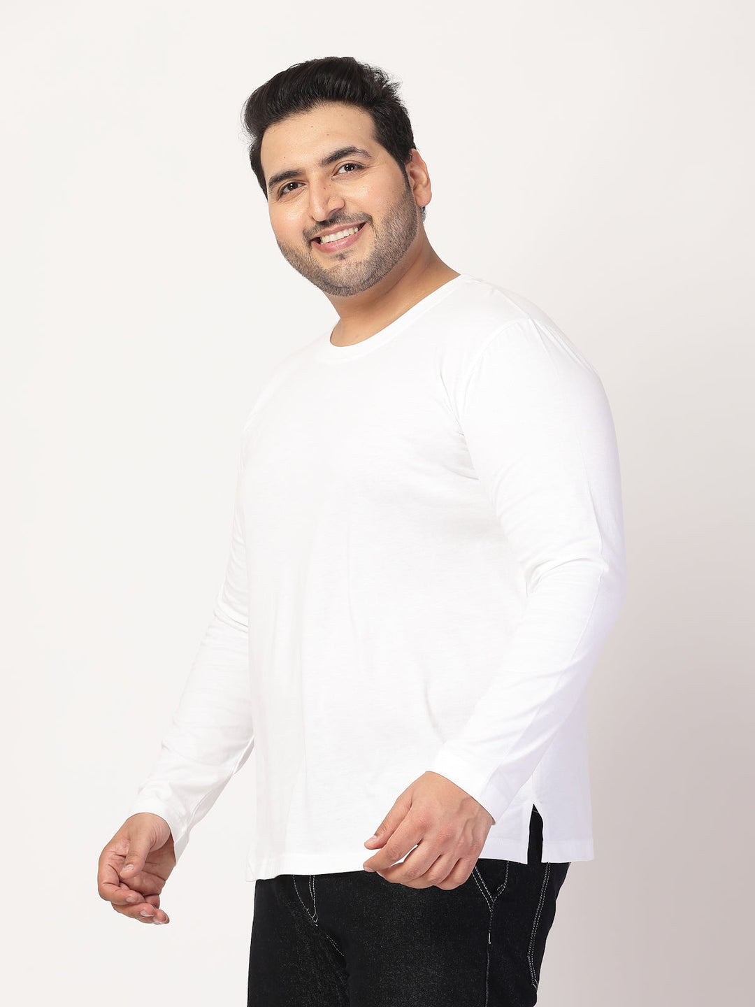 Plus Size Men Solid Round Neck Cotton T-shirt