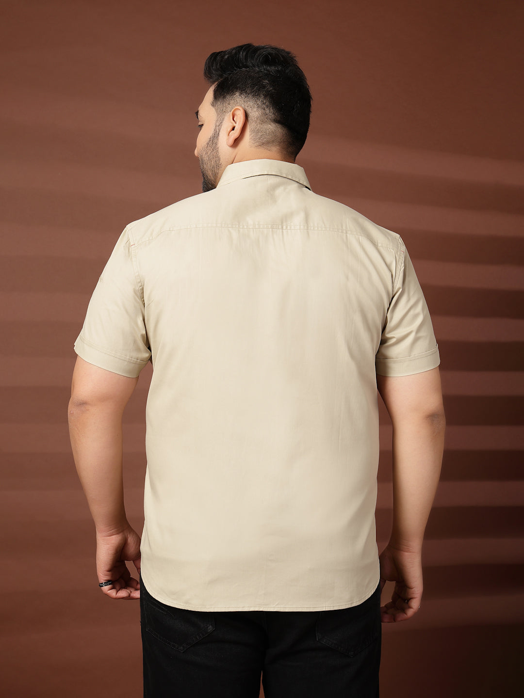 Plus Size Men  Oversized Fit Spread Collar Solid Cotton Casual Shirt