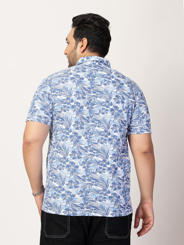 Plus Size Men Floral Printed Polo Collar Cotton  T-shirt