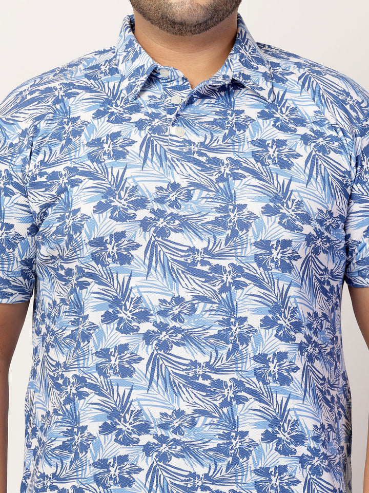 Plus Size Men Floral Printed Polo Collar Cotton  T-shirt