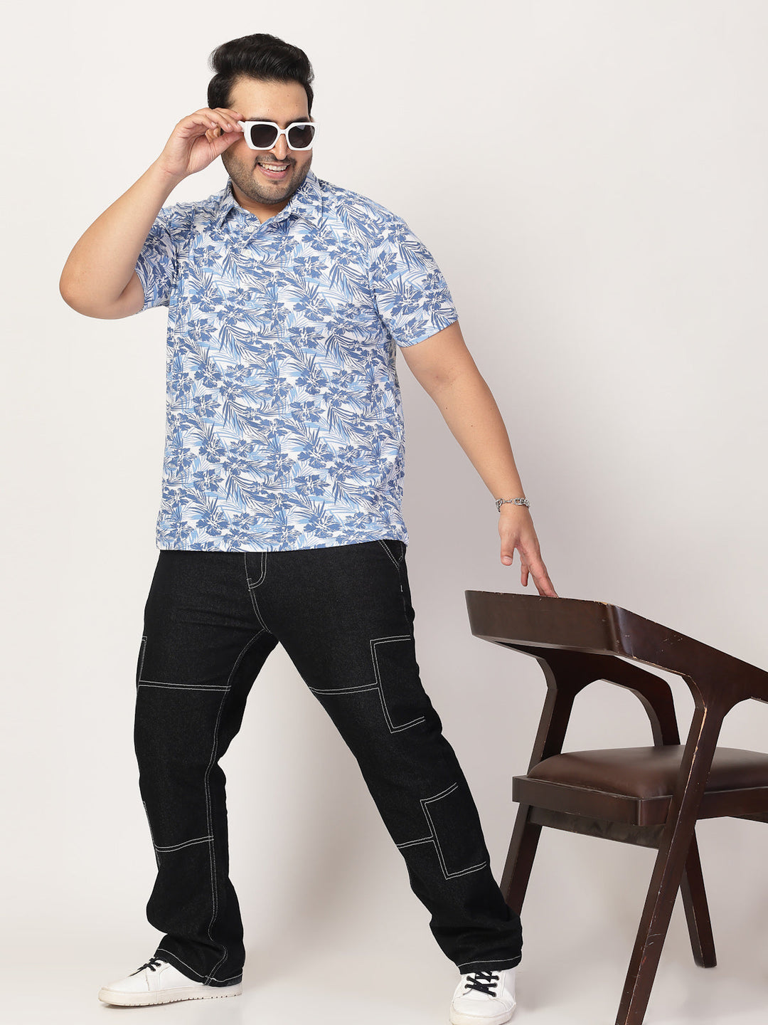 Plus Size Men Floral Printed Polo Collar Cotton  T-shirt