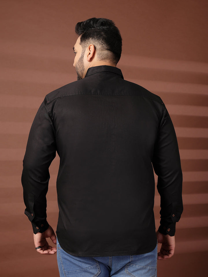 Plus Size Men  Oversized Fit Spread Collar Solid Cotton Casual Shirt