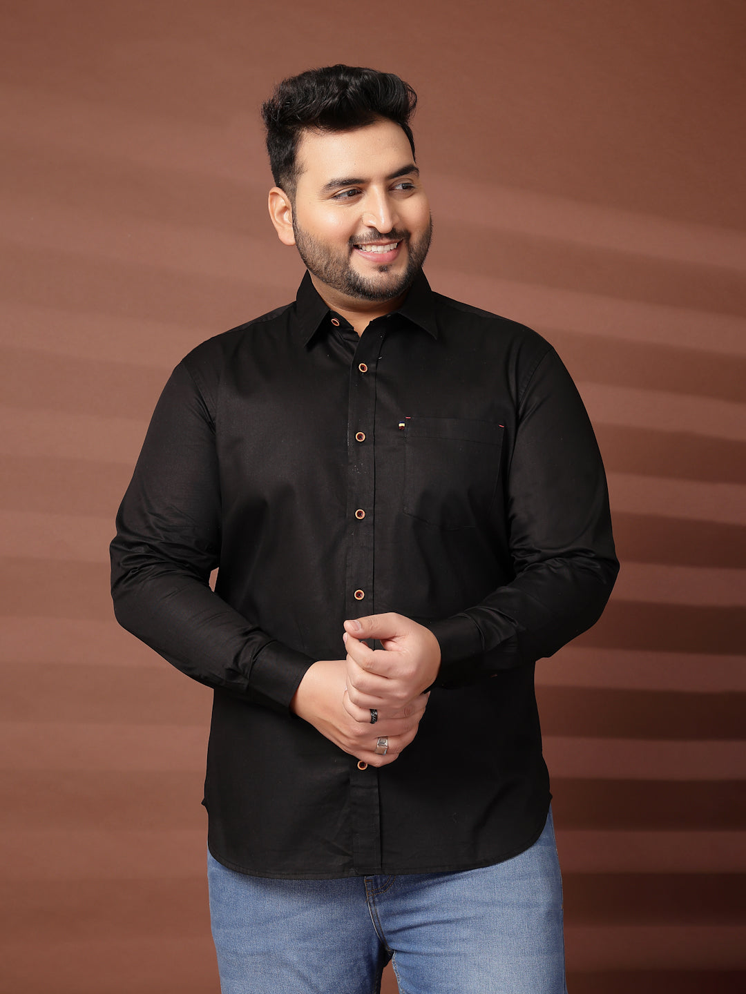 Plus Size Men  Oversized Fit Spread Collar Solid Cotton Casual Shirt