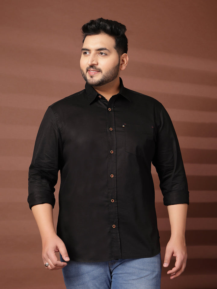 Plus Size Men  Oversized Fit Spread Collar Solid Cotton Casual Shirt