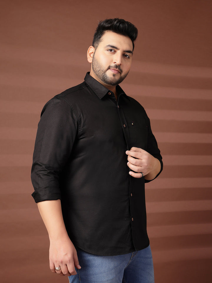 Plus Size Men  Oversized Fit Spread Collar Solid Cotton Casual Shirt